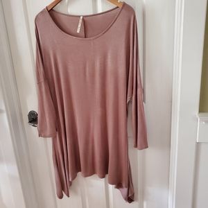 Long dropped sleeve round neck champagne top